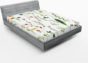 Простыня на резинке ABAKUHAUS Акварельные цветы, различные виды цветов с травами, сорняками, растениями и элементами земли, 160 x 200 см, разноцветная Abakuhaus