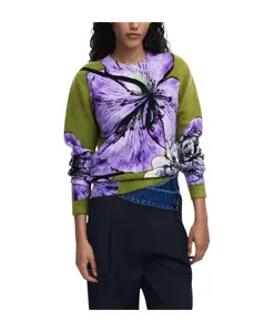 Зеленый вязаный свитер с цветочным принтом Desigual, мультиколор