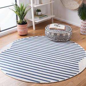 Ковер SAFAVIEH, 183 x 183 см, Montauk Collection Ivory/Navy MTK313M ручной работы плоского плетения бохо в стиле кантри из хлопка с современной полоской для гостиной, столовой, спальни, прихожей