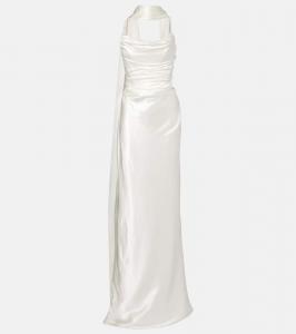 Платье Vixen из смесового шелка с драпировкой и шарфом Vivienne Westwood, Ivory