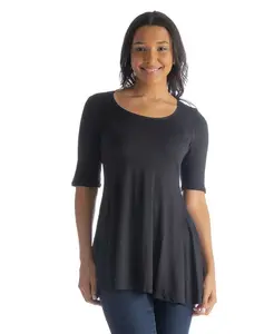 Топ-туника с круглым вырезом и рукавами до локтя 24seven Comfort Apparel, черный