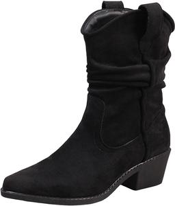 Женские ботильоны IWIHMIV с заостренным носком, средние по голенищу, повседневные, с низким массивным каблуком, осенние короткие ботинки, удобные широкие ботинки для голени, черный