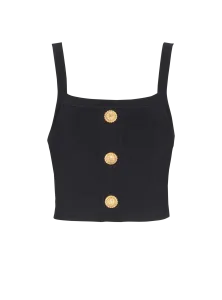 Вязаный бралетт-топ с пуговицами Balmain, черный