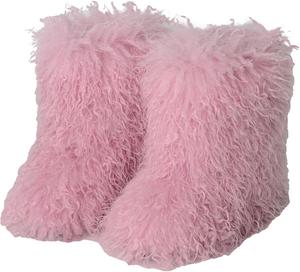 Уютные пушистые женские ботинки из искусственного меха Y2K, снежные ботинки, мягкая плюшевая обувь для холодной погоды, теплые зимние ботинки средней высоты Keridean, Light-Pink