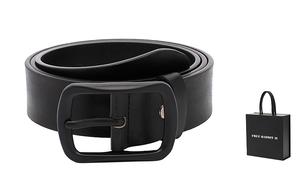 Квадратная пряжка ремень из коровьей кожи унисекс 3,5 см Бесплатный кроликⅡ, кофейная полоска пряжка стального цвета + ярко-желтая коробка