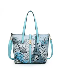 Сумка-тоут 2-в-1 через плечо с клапаном на застежке с узором, вырезанным лазером JFY, синий