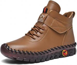 Женские высокие ботинки на плоской подошве из искусственной кожи с ортопедическим эффектом - удобные зимние ботильоны для плоской стопы, ручная работа, нескользящие с шнуровкой Generic, Brown