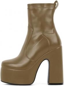 Женские массивные ботильоны на высокой платформе с высокой шпилькой, закрытым носком и боковой молнией, короткие ботинки для выпускного или вечеринок, каблук 10 см Bekoros, Brown