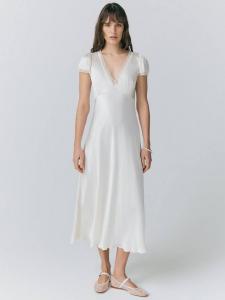 Атласное платье с кружевной отделкой от лилли Ghost, слоновая кость