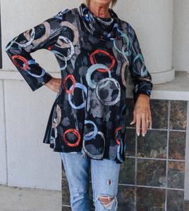 Трикотажная туника с французским начесом и воротником-стойкой, цвет многоцветный Jess & Jane, мультиколор