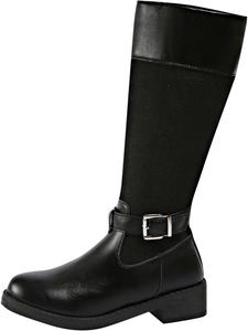 Женские высокие сапоги до колена с толстым низким каблуком, противоскользящие, с ремешком и пряжкой, мотоциклетные, с округлым носком, вестерн Generic, Black