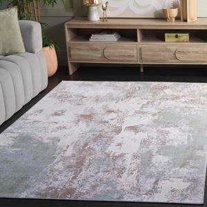 Ковер SAFAVIEH, 201 x 201 см, Bayside Collection, Green & Ivory, машинная стирка, абстрактный узор, идеален для помещений с высокой проходимостью: гостиная, спальня, домашний офис, столовая (BAY128W-7SQ)