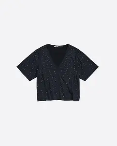 Женская свободная футболка со стразами и V-образным вырезом Bimba y Lola, черный