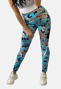 Леггинсы Holala Yoga Stretch High Waist Hose Mesh Blumen Print, синий