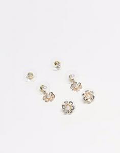 Набор из 3 серег-гвоздиков с цветком и жемчугом eirias из золота Aldo