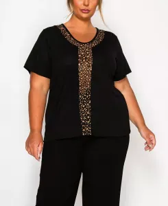 Топ с короткими рукавами и вставкой из сетчатой ​​ткани больших размеров COIN 1804, черный