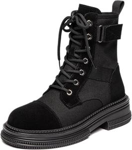 Женские утепленные ботильоны на шнуровке с платформой, низким толстым каблуком и боковой молнией, с зимней меховой подкладкой, удобные, противоскользящие, для походов, мотоцикла, вечеринок, выпускного, повседневной носки и езды, боевые ADKGBE, Black