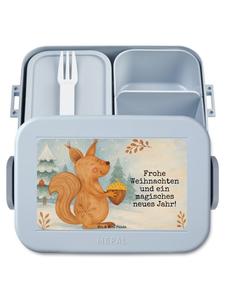 Mr. & Mrs. Panda Ланчбокс в виде белки с рождественской тематикой и декоративными элементами пастельно-голубого цвета