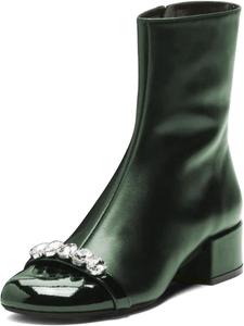 Женские ботильоны XYD с круглым носком, кристаллами, массивным низким каблуком и боковой молнией, для вечеринок и повседневной носки, Emerald