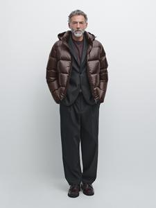 Водоотталкивающая атласная куртка-пуховик Massimo Dutti, коричневый