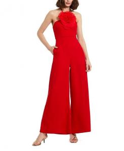 Комбинезон из крепа Mac Duggal с цветочным декором и вырезом через шею, красный