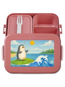 Mr. & Mrs. Panda Ланчбокс с изображением пингвина-серфера, без слогана, пастельно-красного цвета