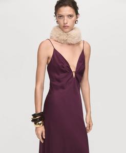 Женское атласное платье с V-образным вырезом MANGO, Wine