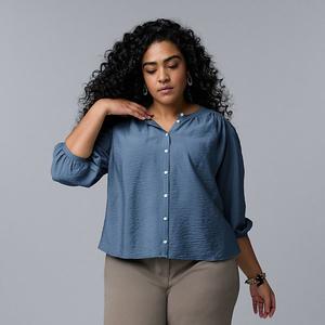 Топ с присборенными рукавами-фонариками Plus size Simply Vera Vera Wang, Cyclone Blue