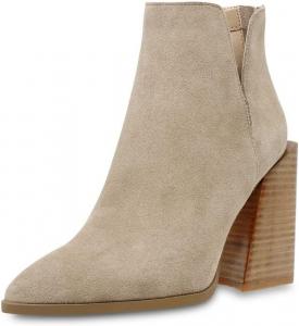 Ботильоны Steve Madden Taylen Bone из кожи с молнией, острым носком и с вырезным воротником, Tan Suede