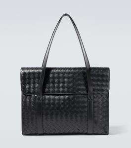 Классический портфель Intrecciato из кожи, сумка-мессенджер Bottega Veneta, Black Silver