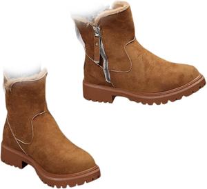 Женские зимние флисовые снежные ботинки, зимние водонепроницаемые противоскользящие ортопедические ботинки, ботильоны на молнии с нескользящей подошвой YAWKONT, Brown
