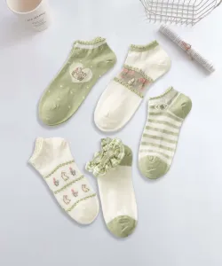 Девичьи носки до щиколотки из хлопковой смеси с вышивкой, комплект из 5 пар Aimoha - Select -, цвет Other Green Colors 2