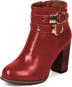 Женские ботильоны YDN с закрытым носком, на высокой массивной подошве, короткие ковбойские кожаные ботинки с боковой молнией, двойным ремешком на щиколотке и заклепками, женская обувь для осени и зимы, повседневная и праздничная обувь, размер 4-15 US, Red