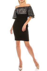 Серо-черное креповое платье с пайетками на бретелях Aidan Mattox