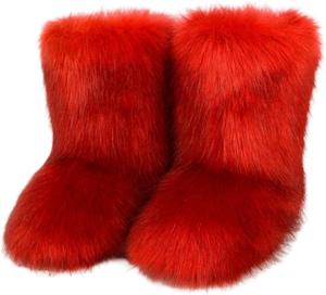 Женские пушистые зимние ботинки с искусственным мехом, средней высоты, на плоской подошве Urmycos, Red