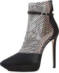 Женские ботильоны на каблуке XYD для ночного клуба с вырезами, стразы, платформой и регулируемым ремешком на щиколотке, летне-осенняя модная обувь, Black