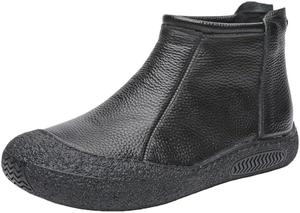 Женские мягкие кожаные модные короткие ботинки на плоской подошве - идеально для мам HoaloX, Black