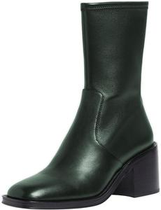 Женские ботильоны FYS с закрытым квадратным носком, низким широким каблуком, короткие сапожки, боковая молния, модные туфли-платья, размер 4-16 US, Dark Green