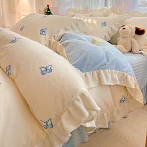 FUANNA Комплект постельного белья 4 предмета, простыня на резинке 180 см, пододеяльник 200x230 см, бело-голубой