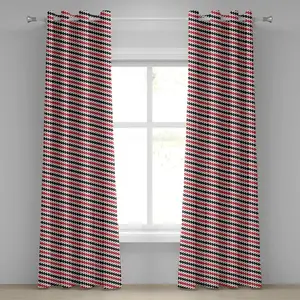 Красно-черная штора на люверсах ABAKUHAUS, гипнотизирующая винтажная зигзагообразная шевронная кайма в стиле ретро, как на картине, декоративные двухпанельные шторы, 280 см x 175 см, ярко-белый Abakuhaus