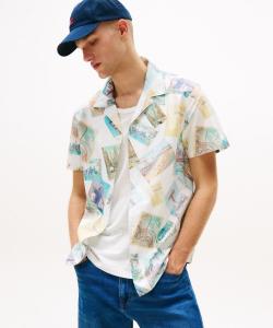 Рубашка-рубашка из поплина с принтом по всей поверхности