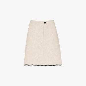 Мини-юбка Whistles с высокой талией и вышивкой из смесового льна, коричневый