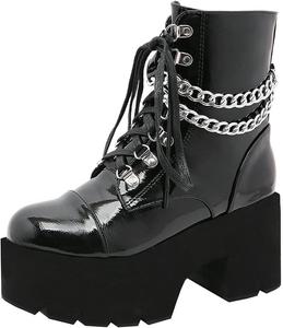 Женские ботильоны Trendenzy с платформой, высоким массивным каблуком, шнуровкой, в готическом и панк стиле, Black