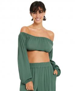 Укороченный женский топ с открытыми плечами LSCN by LASCANA, Olive
