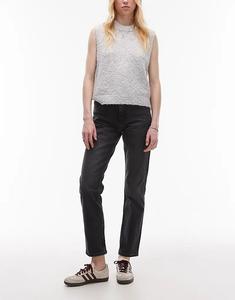 Укороченные прямые джинсы средней посадки черного цвета Topshop