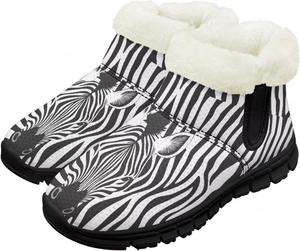 Мальчики Девочки Зимние Ботинки Теплые Слипоны Снегоступы Удобная Обувь Для Дома И На Улицу Легкие Детские Меховые Тапочки Chririnla, Fashionable Zebra Print