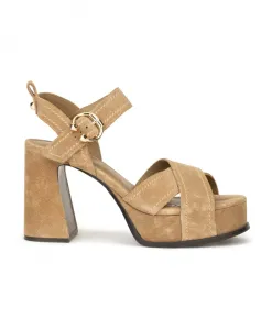 Бежевые замшевые сандалии с ремешками на щиколотке Ash, бежевый