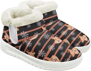 Рождественский принт JoyLamoria House, женские снегоступы, прогулочные ботинки с плоской подошвой, утолщенные короткие ботинки до щиколотки для улицы, Reindeer Snowflakes