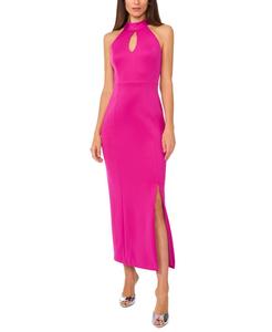 Женское макси-платье CeCe фуксия с запахом халтер и разрезом сбоку