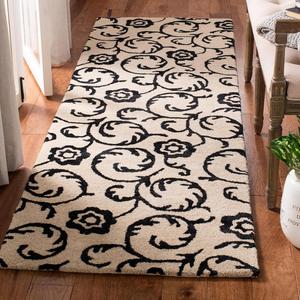 Ковер-дорожка SAFAVIEH, 77 x 366 см, Soho Collection, Beige & Black, ручной работы из шерсти и вискозы, идеально подходит для помещений с высокой проходимостью в гостиной, спальне (SOH415A)